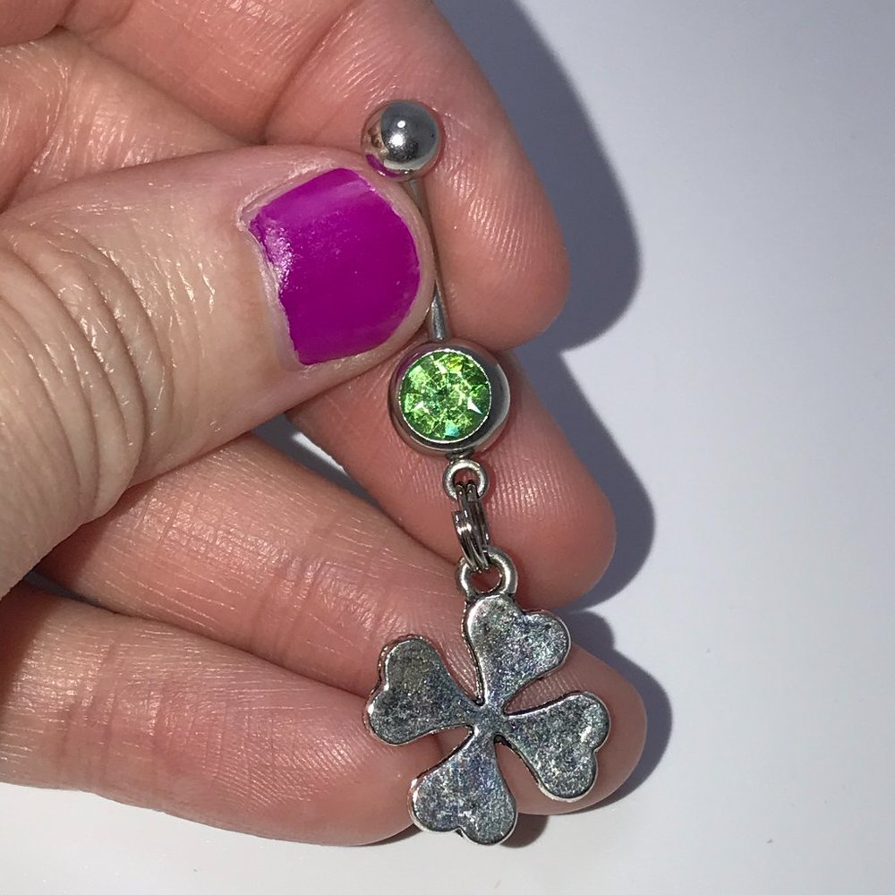Four Leaf Clover Shamrock Dangle Belly Ring